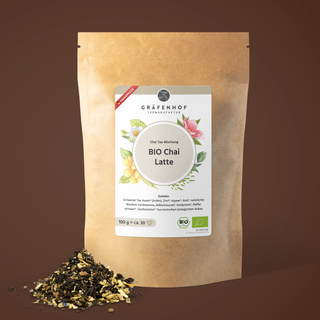 Die Vorderseite des BIO Chai Latte Tees von Gräfenhof