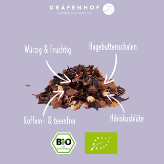 Die Vorteile unseres Hagebuttentees - Würzig & Fruchtig, Hagebuttenschalen, Koffein& Teeinfrei und inklusive Hibiskusblüte