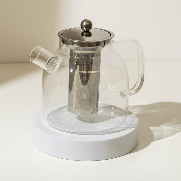 Gräfenhof Teekanne aus Glas 1,5L, feines Edelstahlsieb, für losen Tee